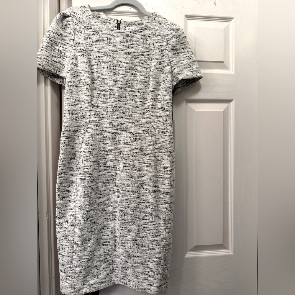 Calvin Klein Gray Sheath Midi Dress Crew Neck Short Sleeve